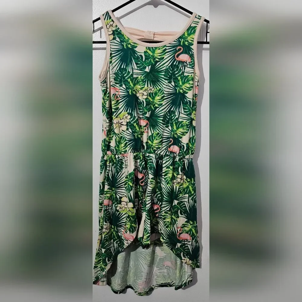 Tropical Green Sleeveless Romper Shorts Dress Medium